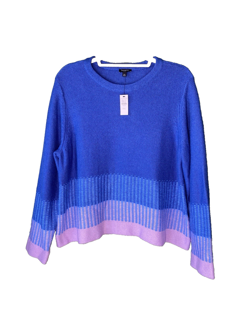 Talbots Sweater Womens Size PXL Petite XL NEW Stripe Cozy Blue & Purple Crewneck